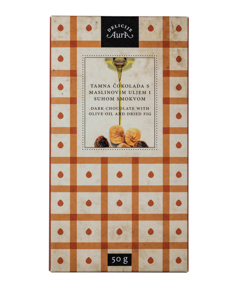 Dark chocolate with Olive Oil and Dried Fig 50g  - Aura